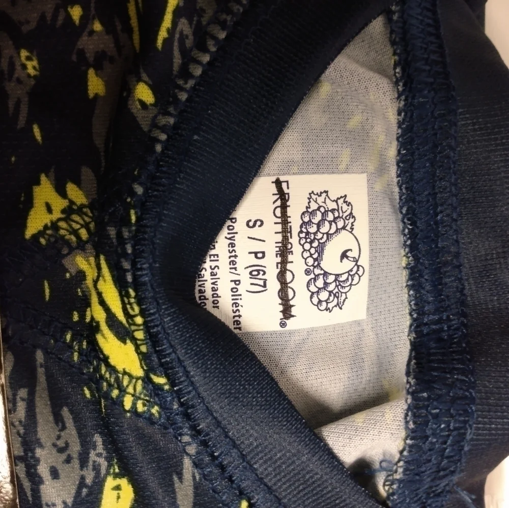 Boys Fruit of the Loom Thermal Set, sz 6/7, Navy pant, Navy,yellow print top,NEW